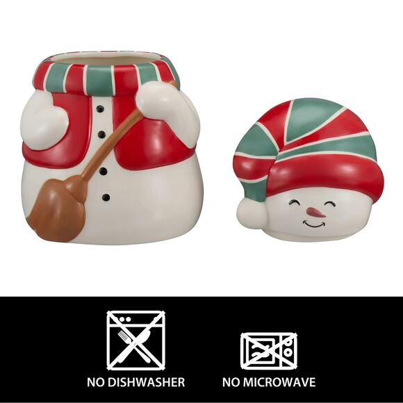 Holiday 73oz Snowman Glazed Ceramic Cookie Jar Lid Canister Christmas Table Deco - Picture 3 of 5